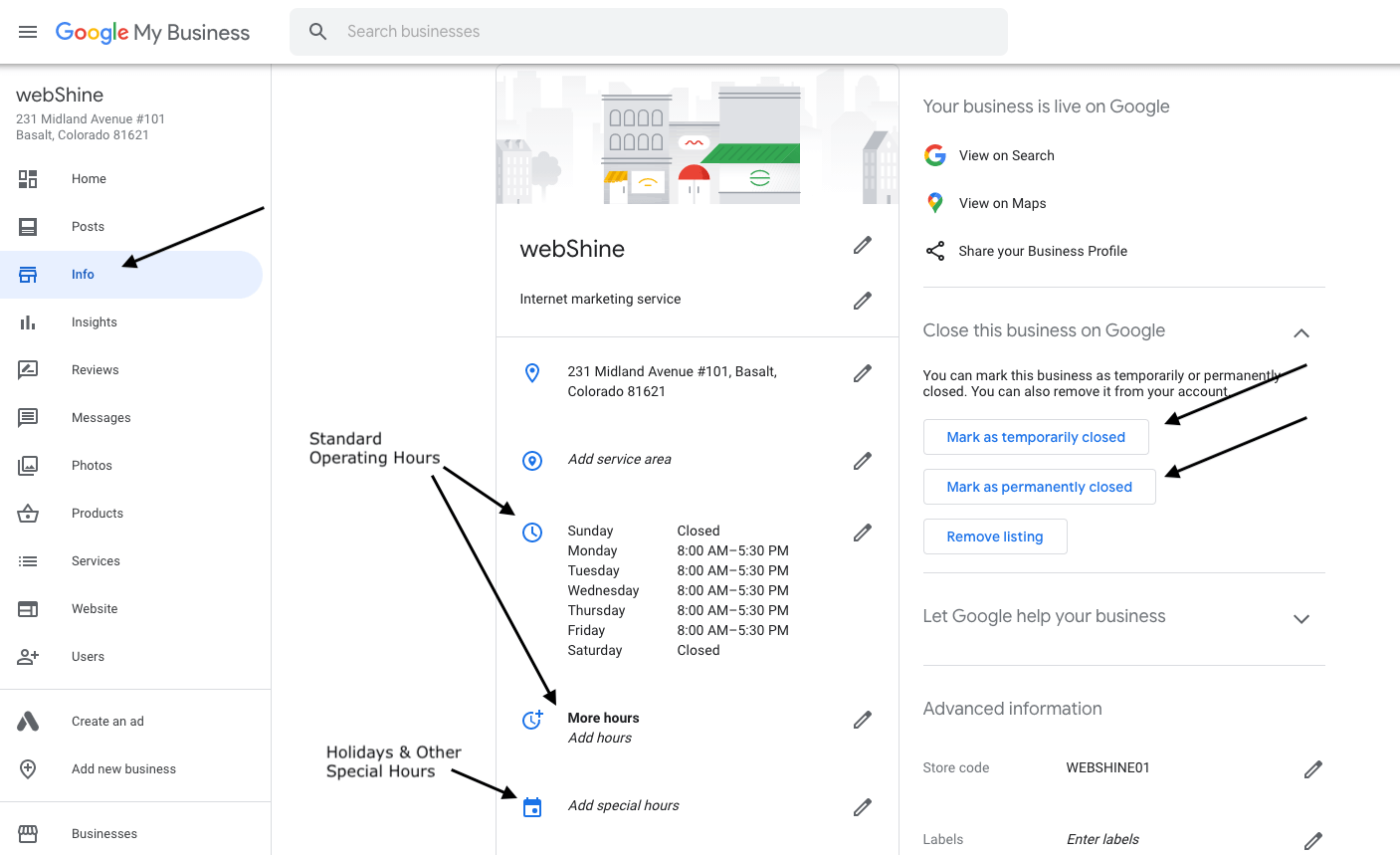 google my business hours of operation